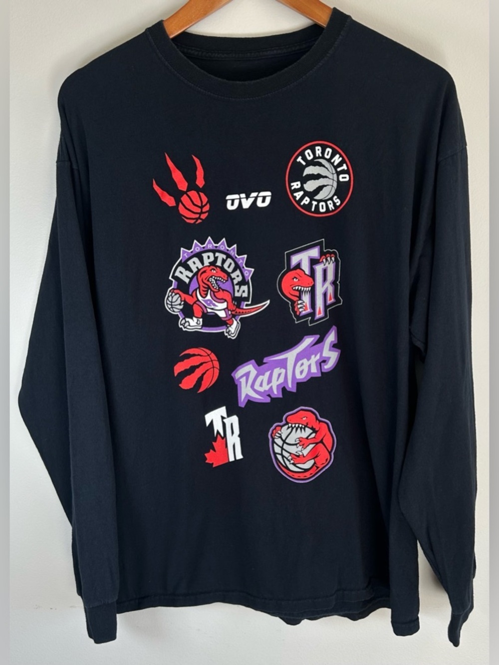 OVO Drake x Raptors Black T-shirt Sz L Multi Logo Long Sleeve Octobers Very Own